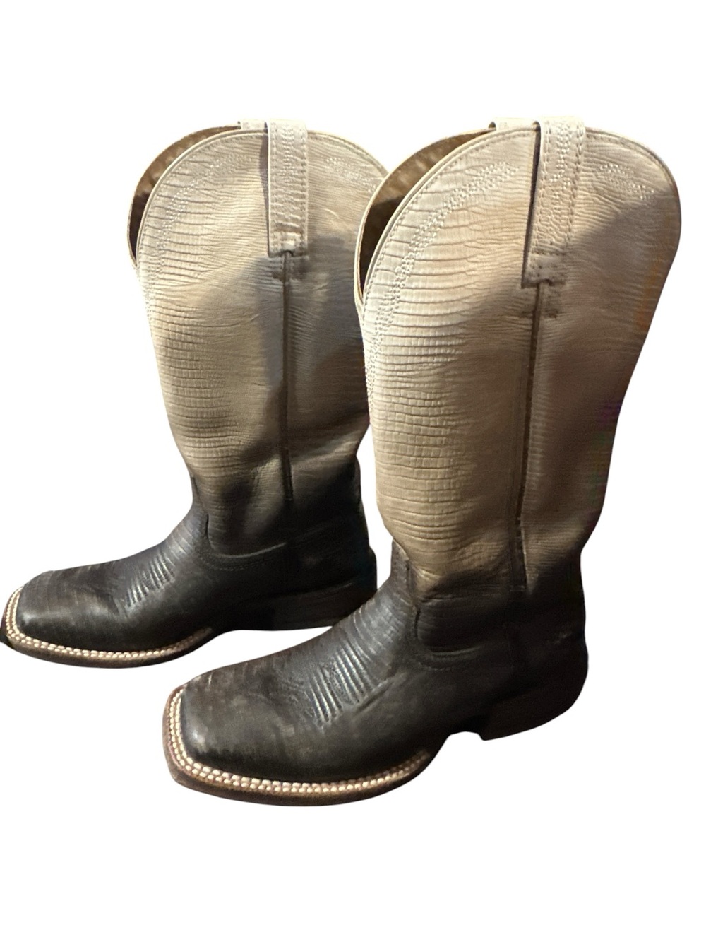 Ariat Two-Tone Square Toe Western Boots - Brown & Cream
